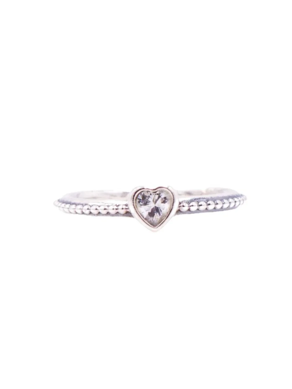Pandora Retired One Love Sterling Silver Clear CZ Heart Stackable Ring Size 6